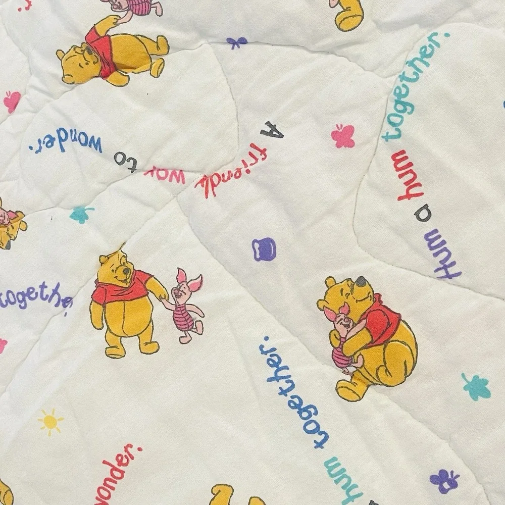 Vtg Winnie the Pooh Piglet Holding Hands Disney Crib Quilt Blanket 1995